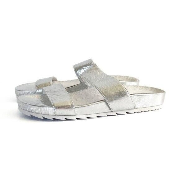 J Slides Edie Sandals Silver Leather Platform Slip On Double Strap in Size 7.5 - Picture 2 of 15